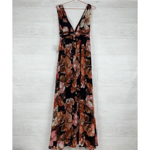 NWT Lulus Garden Meandering Maxi Dress Size S Deep V-Neck Black Floral Romantic - Picture 6 of 14